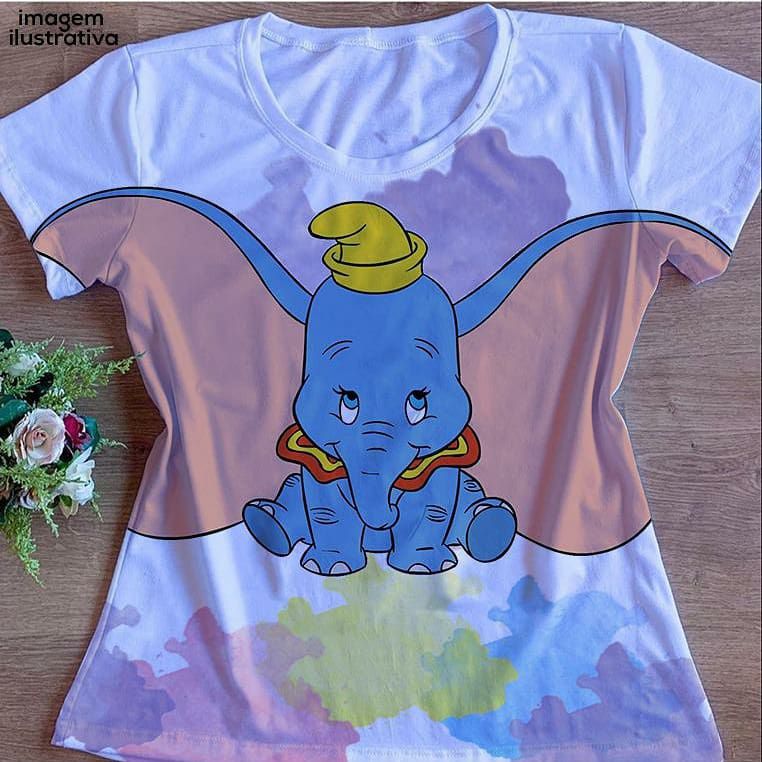 Tshirt Babylook Dumbo Aquarela