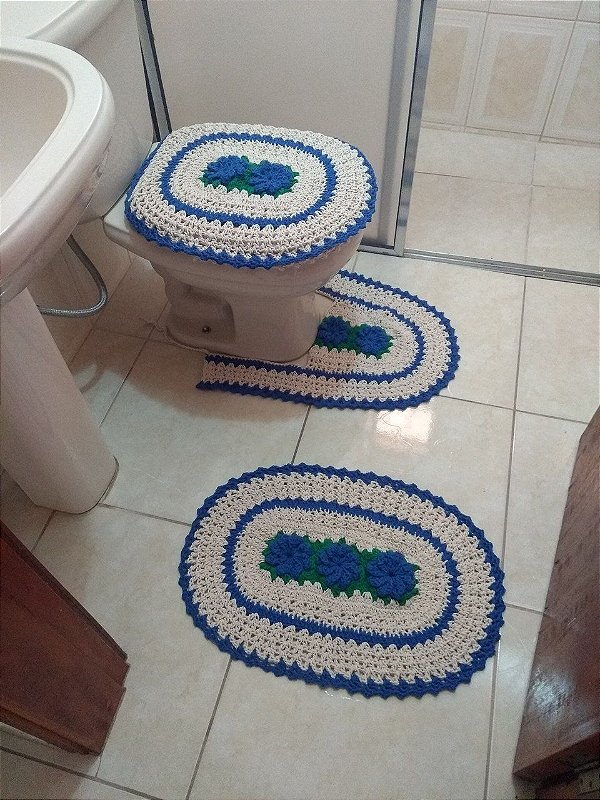 Tapete de crochê azul banheiro Clearance