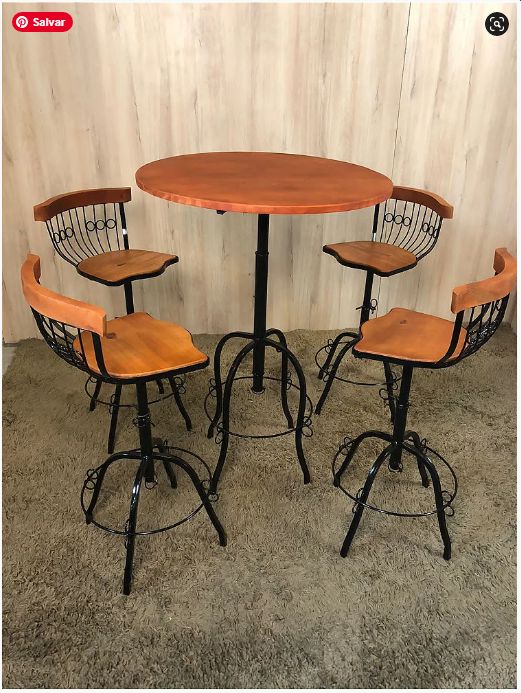 bistro mesa redonda com 4 cadeiras - com regulagem de altura - MaderArt