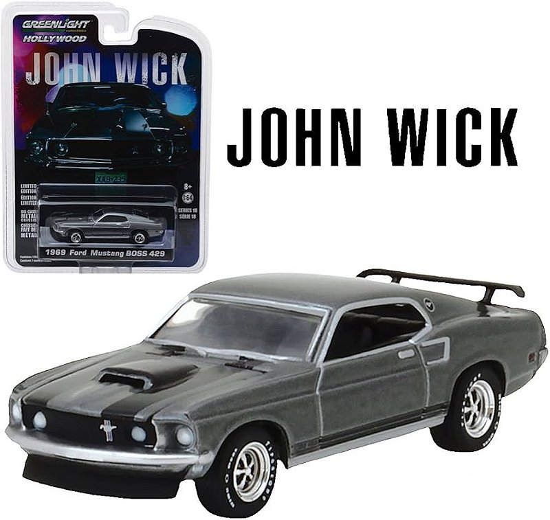 Mustang Boss 69 do filme John Wick - Greenlight - Escala 1/64 - Metal e pneus de borracha