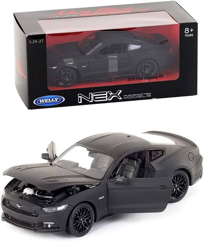 Ford Mustang 2015 GT - Matte Black - Escala 1/24 - Welly NEX