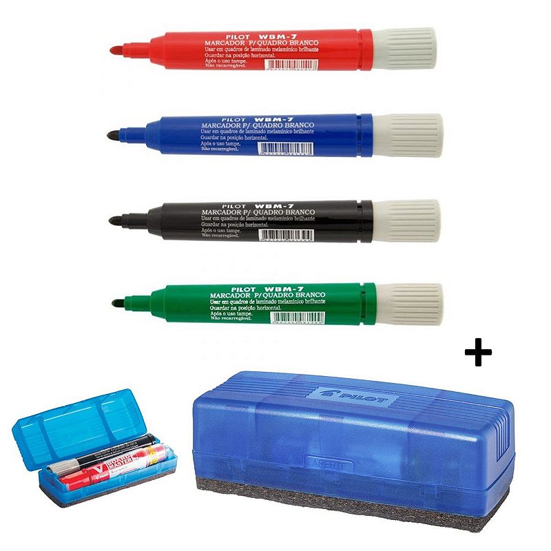 Kit 4 Canetas para Quadro Branco WBM-7 + Apagador Flip Top150n
