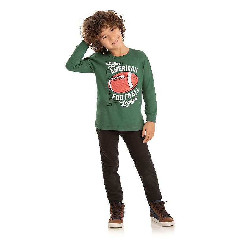 Camisa masculina manga comprida, estampa de bola de futebol americano -  Moda casual e sleepwear para crianças de 0 a 16 anos