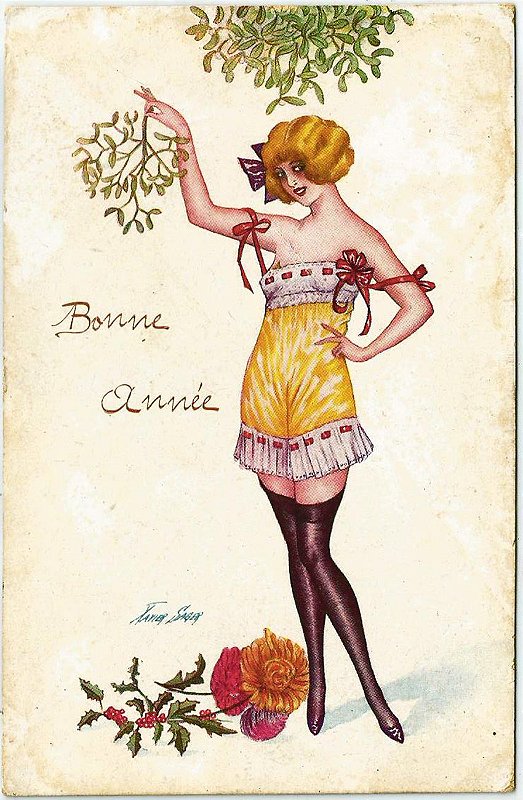 Cartão Postal Antigo Ilustrado pelo Artista Xavier Sager, Art Deco,  Mulher de Lingerie, Circulado em 1910