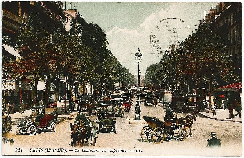 Cartão Postal Antigo Original - Paris, França - Boulevard des Capucines - Circulado em 1912