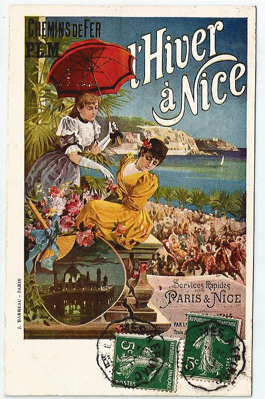 Cartão Postal Antigo Original, Publicidade Estrada de Ferro Paris a Nice, França - Circulado em 1907