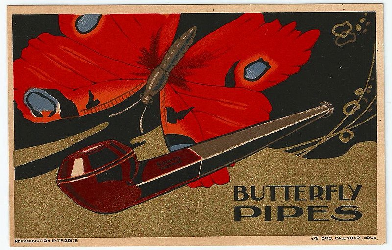 Cartão Postal Antigo Original, Publicidade de Tabacaria, Cachimbo Butterfly - Não Circulado