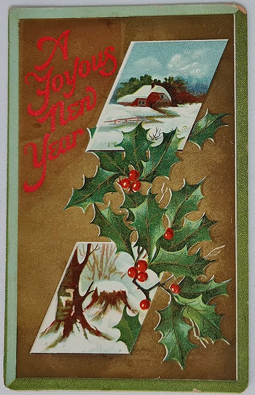 Cartão Postal Antigo Original, Comemorativo Ano Novo - A Joyous New Year, Não Circulado