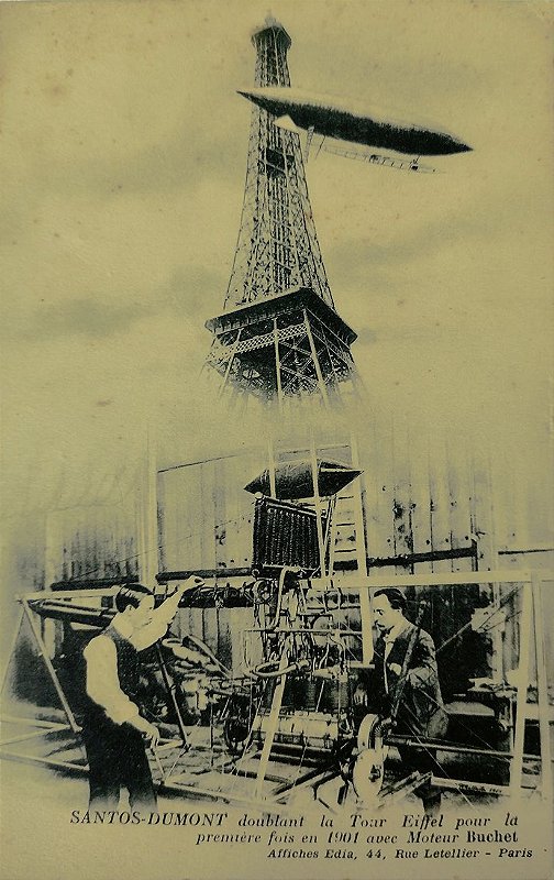 SANTOS DUMONT - Cartão Postal Antigo Original,  Balão nr. 7 Circundando a Torre Eiffel Pela Primeira Vez em 1901