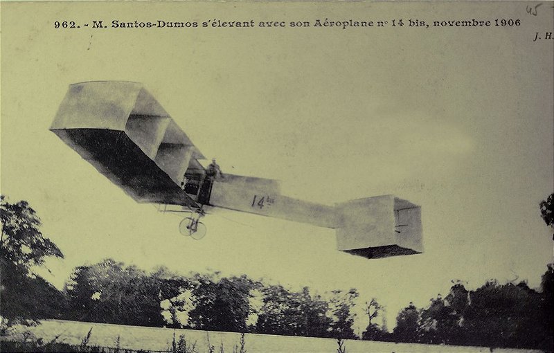 SANTOS DUMONT - Cartão Postal Antigo Original,  Vôo do Aeroplano 14 Bis em 1906