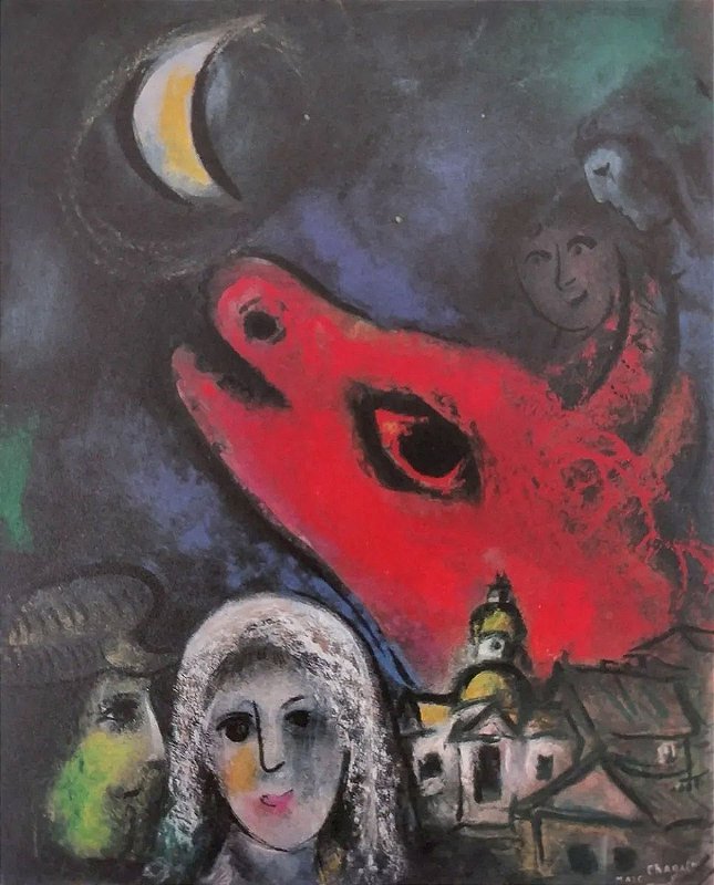 Marc Chagall - Gravura, Litografia Daphnis, Chloe - Assinada na Chapa, 1956