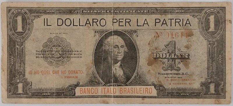 Cédula Il Dollaro Per La Patria, Banco Ítalo Brasileiro, Itália, Pós 1a. Guerra