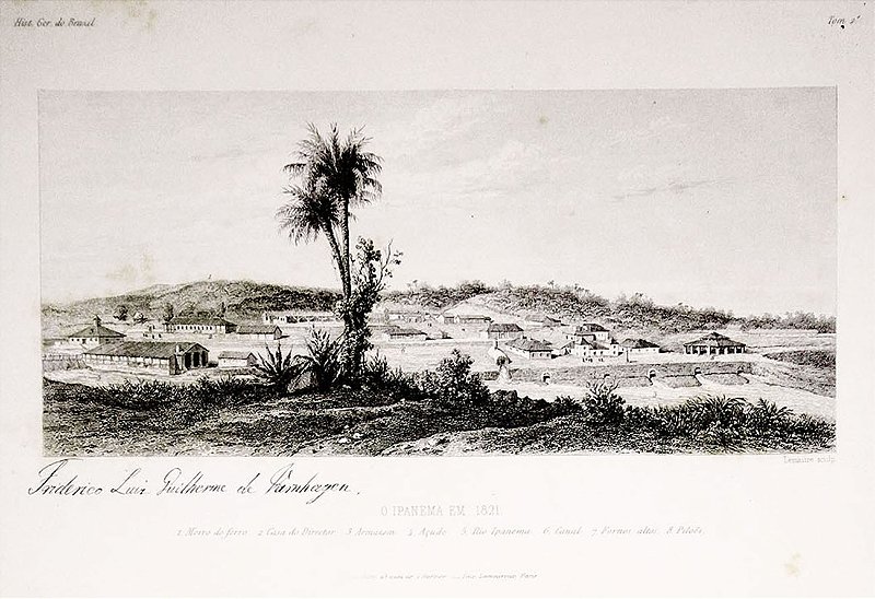 Gravura de 1877 - 1ª Fábrica de Ferro no Brasil em S. João de Ipanema, nas cercanias da vila de Sorocaba, SP