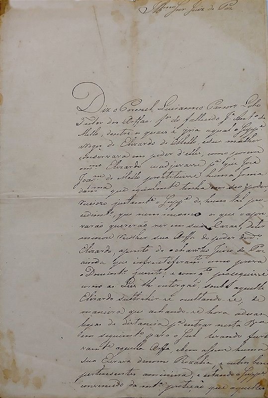 Brasil Império - Carta de 1833 – Denúncia de Prostituição de Órfã