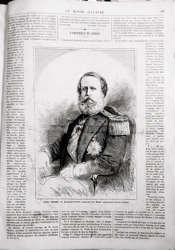 Dom Pedro II – Artigo e Gravura de página inteira no Le Monde Illustré de Dezembro de 1871