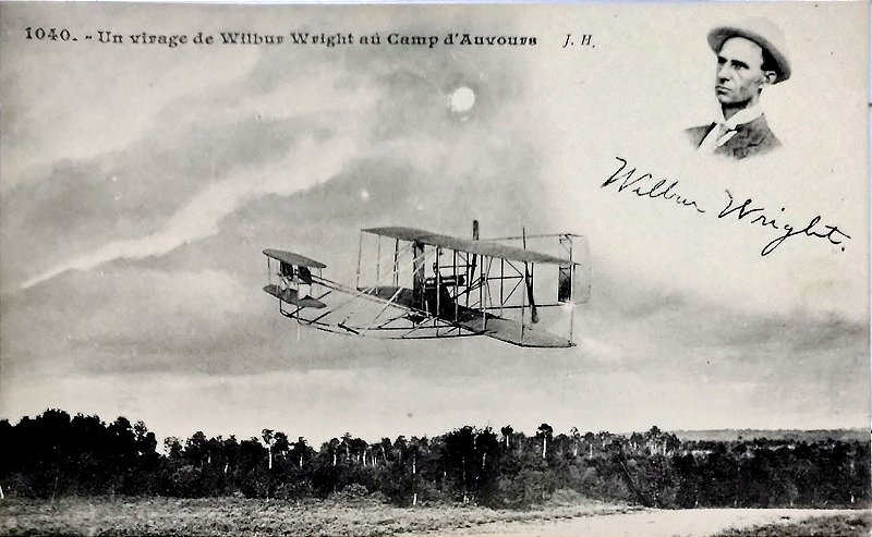 Wilbur Wright – Pioneiro da Aviação - Cartão Postal Antigo Original Assinado na Matriz