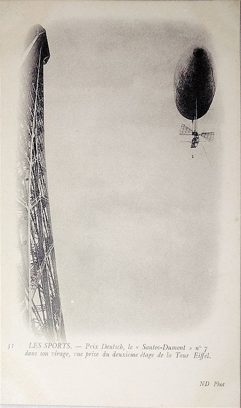 Aviação - Santos Dumont. Cartão Postal antigo original de 19 de outubro de 1901, data da prova de Henry Deutsch