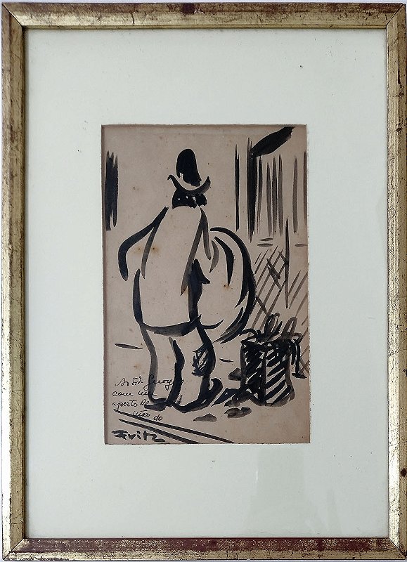 Fritz – Caricatura, desenho a nanquim original, dedicado e assinado pelo artista Anísio Oscar Mota - Fritz