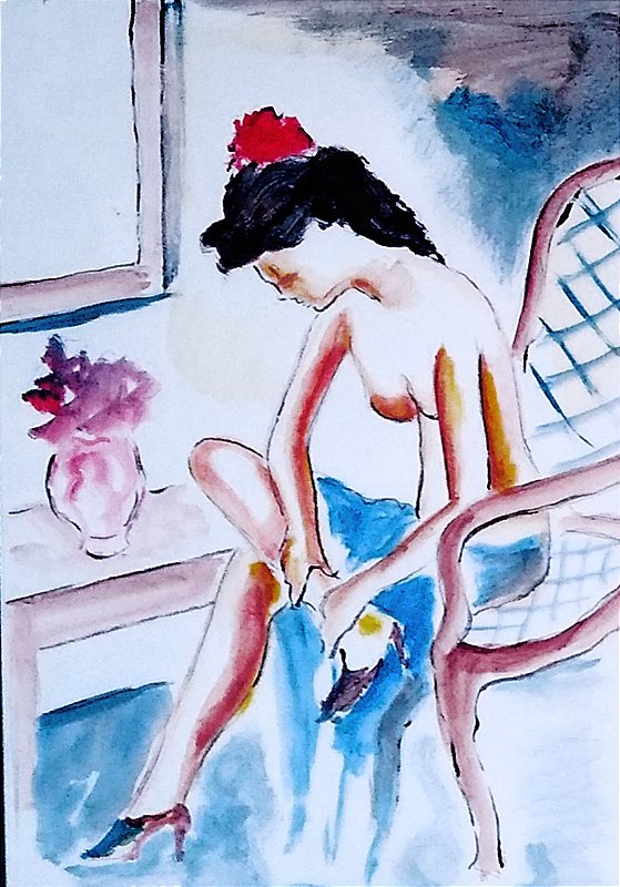 Carlos Leão - Naquim Aquarelado Figurativo Feminino