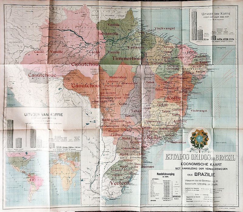 Mapa Econômico do Brasil, 1906-1907, Indicação das Vias de Trânsito do Brasil, Impresso na Holanda