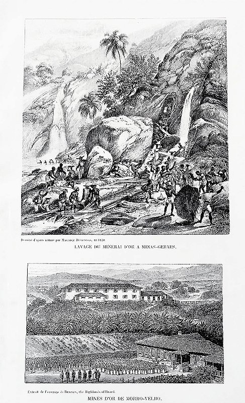 Minas Gerais - Lavagem do Ouro e Minas em Morro Velho - 2 Gravuras Antigas de 1889