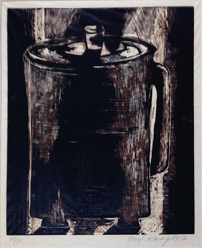 FERES KHOURY - Xilogravura original sobre papel de seda, titulada A Cafeteira, assinada e numerada