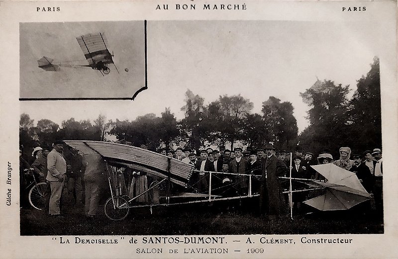 Aviação - Santos Dumont - Raro Cartão Postal antigo original, imagem do aviador à frente de seu La Demoiselle