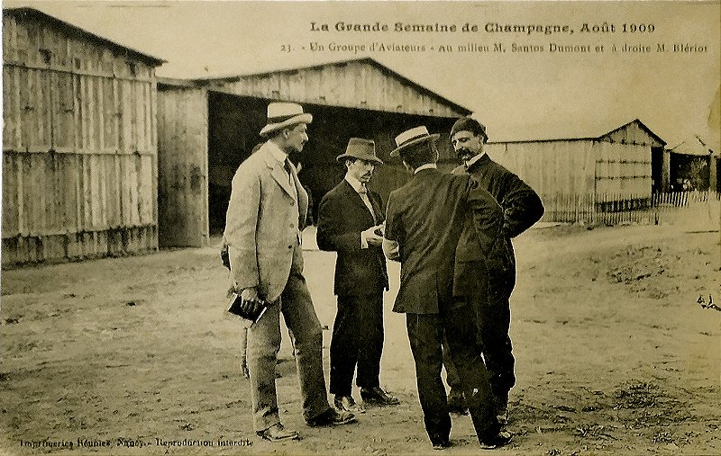 Aviação - Santos Dumont e Aviador Blériot na Semana de Champagne em 1909 - Raro Cartão Postal antigo original
