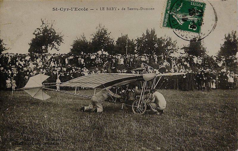 Aviação - Santos Dumont no Le Baby em St-Cyr-l´Ecole - Raro Cartão Postal antigo original