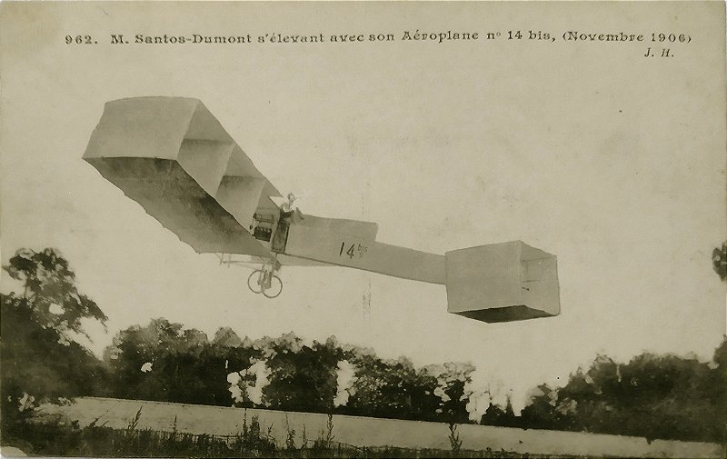 Aviação - Santos Dumont Decolando com o 14-Bis em 1906 - Cartão Postal antigo original, não circulado