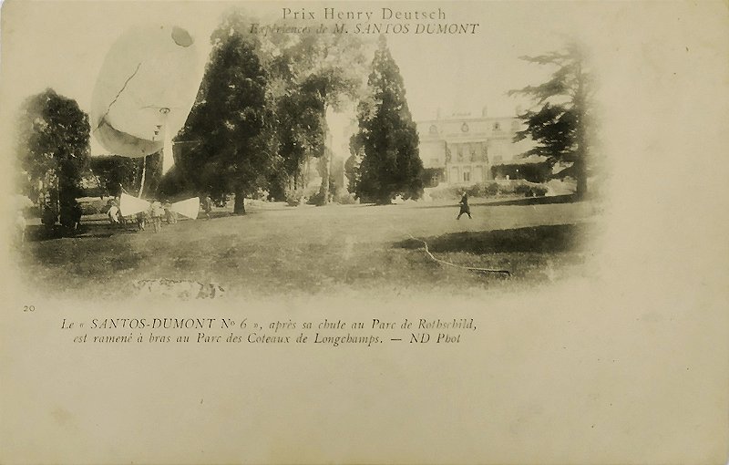Aviação - Santos Dumont, Queda do Dirigível nº 6, Cartão Postal antigo original, não circulado