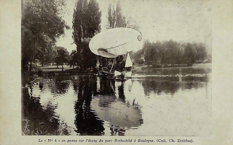 Aviação - Santos Dumont, Pane do Dirigível nº 6, Cartão Postal antigo original, não circulado