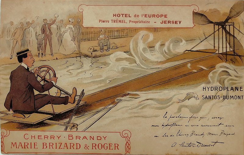 Aviação - Santos Dumont, Publicidade Ilustrada do Cherry Brandy Marie Brizard e Hotel Europe, Raro Cartão Postal antigo