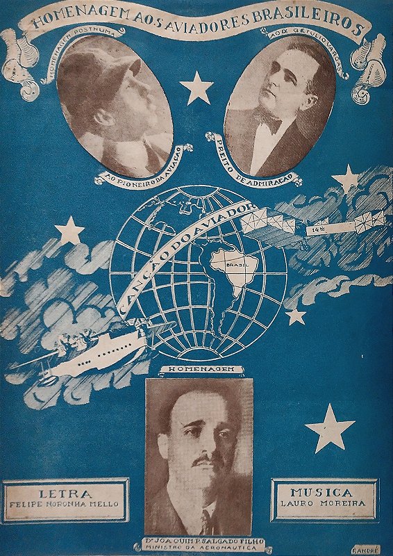 Santos Dumont - Partitura Musical em Homenagem aos Aviadores Brasileiros, Aeroplano 14-Bis na Capa