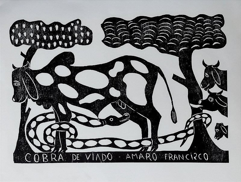 Amaro Francisco -  Arte em Xilogravura "Cobra de Viado" , Original Assinada na Chapa