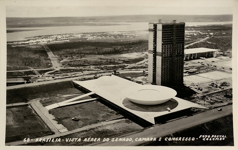 Brasilia em Construção, Senado, Câmara e Congresso - Cartão Postal Antigo, Original da época - Não Circulado