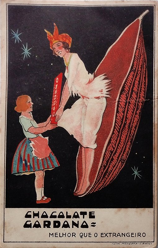 Publicidade, Litografia do Chocolate Brasileiro Gardana - Cartão Postal Antigo, Original da época