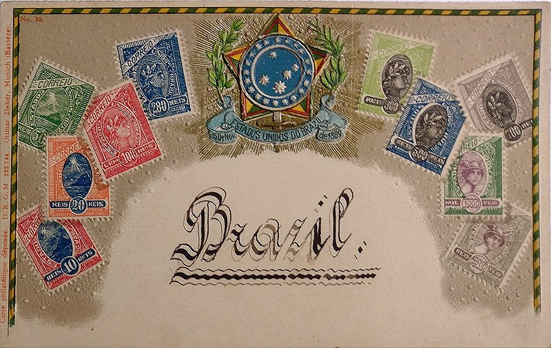Selos do Brasil e Brasão da República - História Postal - Cartão Postal Antigo, Original da época