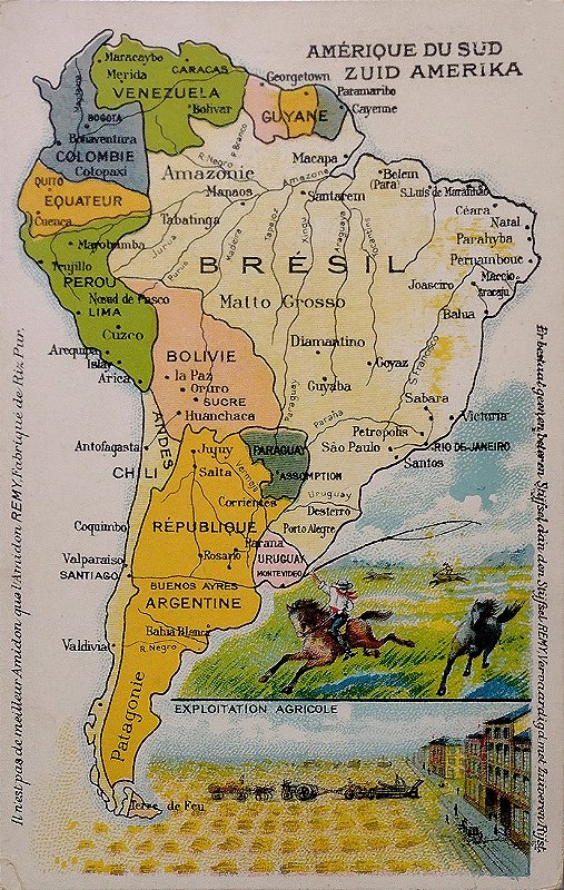 Mapa da América do Sul - Cartão Postal Antigo, Original da época