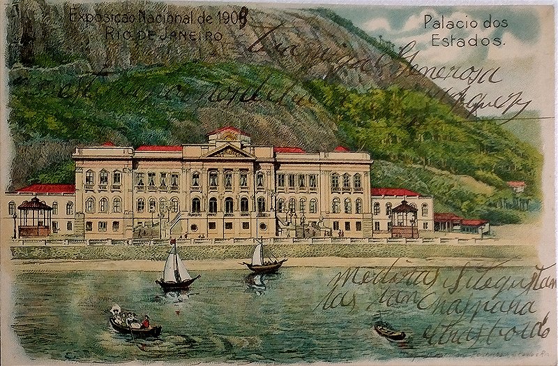 Rio de Janeiro - Ponte Palácio dos Estados - História Postal - Cartão Postal Antigo, Litografia da Exposição Nacional, circulado em 1909