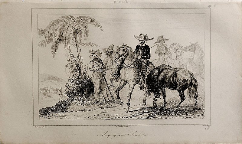 São Paulo - Gravura de 1837 titulada Comerciantes de Cavalos Paulistas (Maquignons Paulistes)