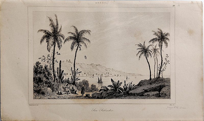Bahia - Gravura de 1837 titulada São Salvador, desenhada por Vander Burch e gravada por Alés