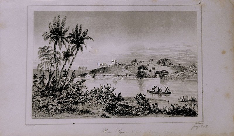Bahia - Gravura de 1837 titulada Porto Seguro, executada por Danvin, gravada por Schrveder