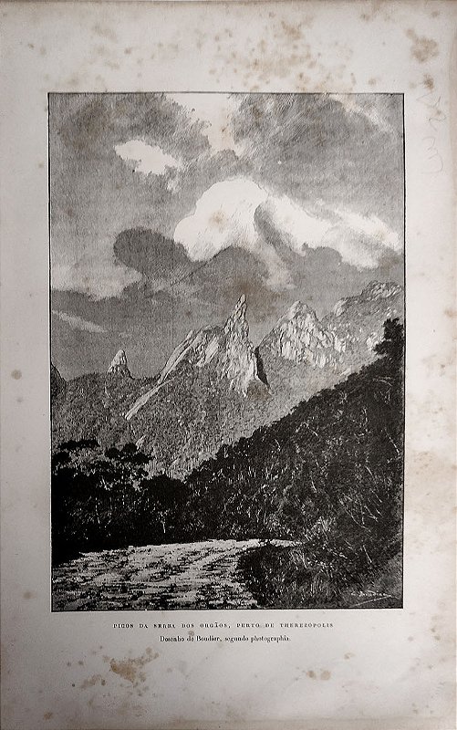 Rio de Janeiro - Picos da Serra dos Órgãos, Perto de Therezópolis, Gravura original de 1895