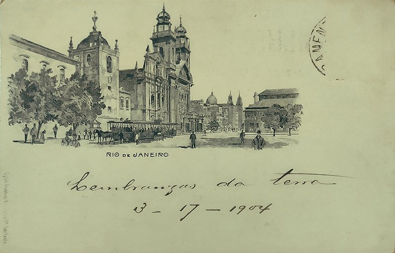 Rio de Janeiro - Rua Primeiro de Março, Igreja do Carmo - Raro Cartão Postal Steidel, Circulado 1904