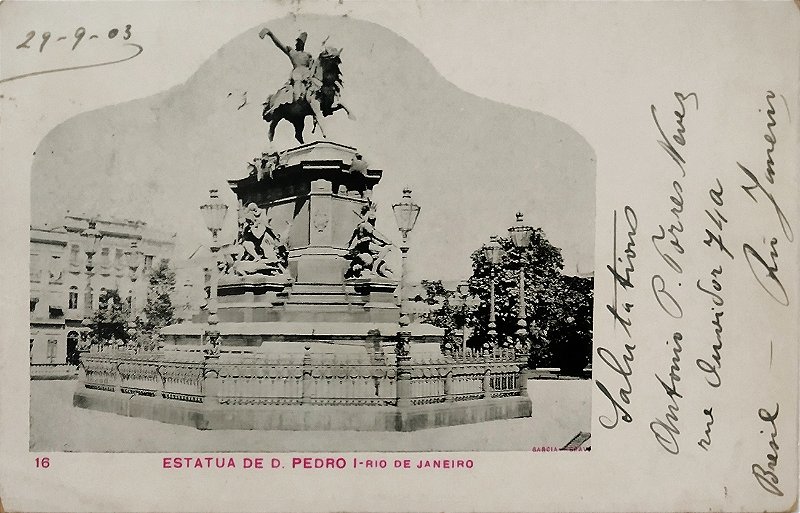 Rio de Janeiro - Estátua de Dom Pedro - Raro Cartão Postal Antigo, Circulado em 1903