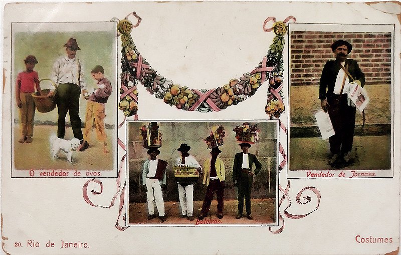 Rio de Janeiro - Costumes - Vendedores de Ovos, Jornais e Balas - Cartão Postal Antigo, Circulado 1908