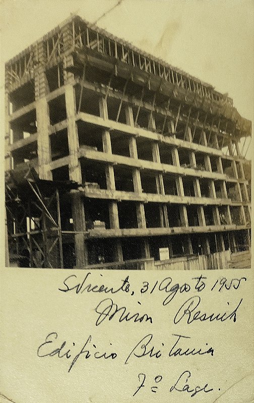 São Vicente, Santos - São Paulo - Construção Edifício Britania - Cartão Postal Antigo Original