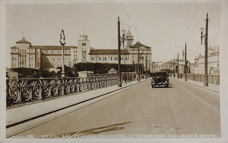 São Paulo - Viaduto Sta. Efigenia e Colegio S. Bento - Cartão Postal Antigo Original