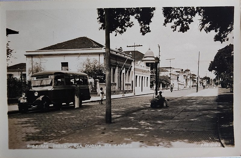 Ribeirão Preto - São Paulo - Rua Duque de Caxias com Ônibus - Cartão Postal Antigo, Editado por Preising